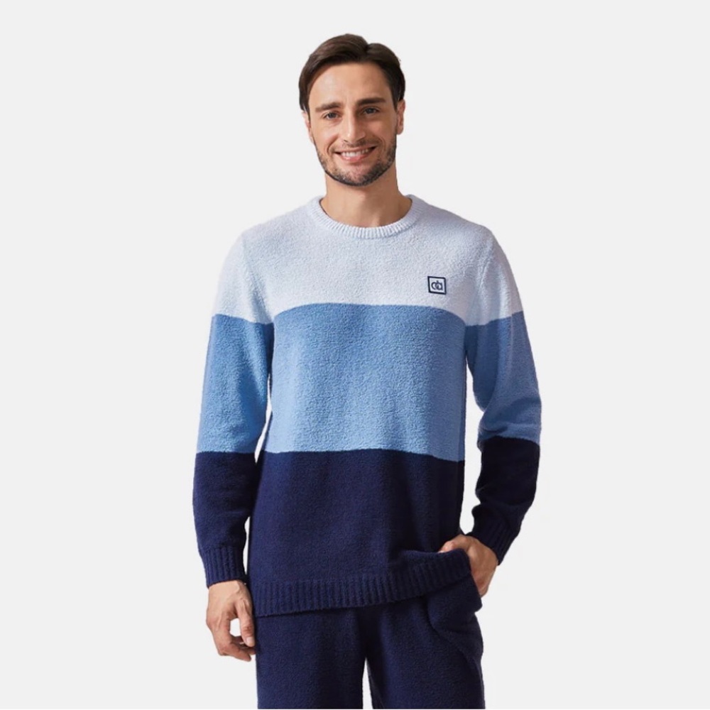 David Archy fleece Blue Color Block Sleepwear pajamas shirt